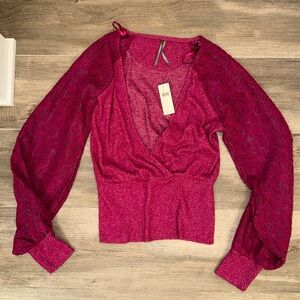NWT By Anthropologies PLUM Lace-Sleeve Sweater Top - size small